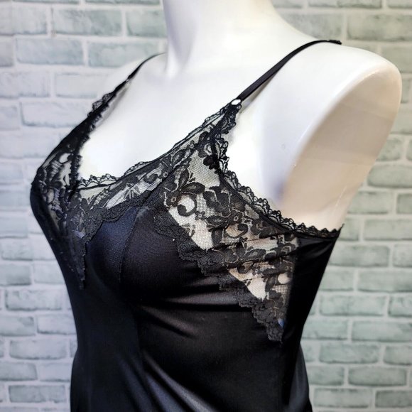 Vintage‎ Maidenform 38 Full Black Slip Lingerie Something Special Nylon Lace - Picture 5 of 9